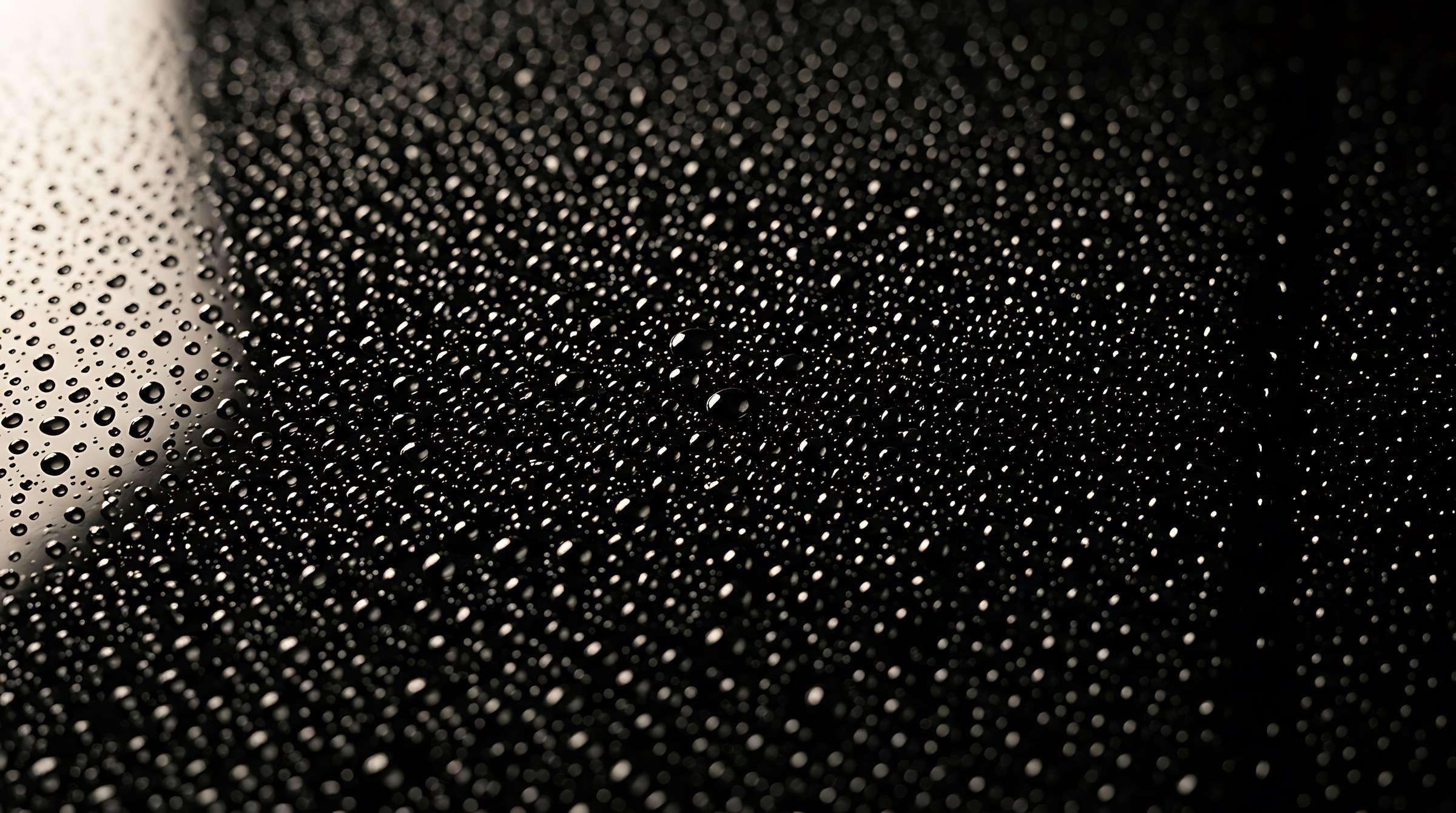Wassertropfen perlen auf einer versiegelten, schwarzen Lackfläche ab